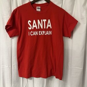 'Dear Santa I Can Explain" Funny Christmas T Shirt Size M Unisex Men Women EUC